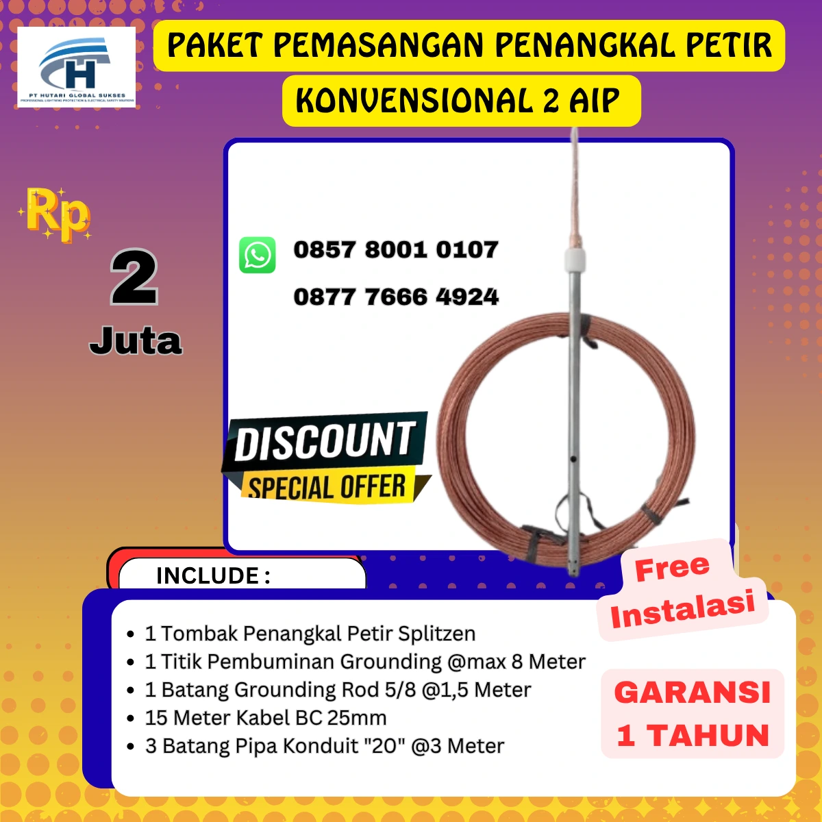 paket penangkal petir konvensional 1 tombak